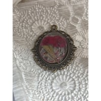 Image 3 of Handmade Oval Bronze Pendant Real Dried Flowers &amp; Vintage Lace