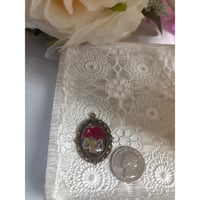 Image 4 of Handmade Oval Bronze Pendant Real Dried Flowers &amp; Vintage Lace