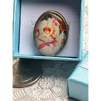 Image 2 of Handcrafted Mourning Brooch Cherub Vintage Postage Stamp Memorial Jewelry Bouquet Charm