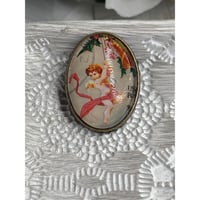 Image 3 of Handcrafted Mourning Brooch Cherub Vintage Postage Stamp Memorial Jewelry Bouquet Charm