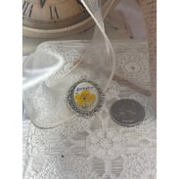 Image 1 of Handcrafted Oval Pendant With Dried Yellow Flower &amp; "Forever" Handwritten
