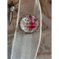 Image 1 of Handcrafted Dried Flower Brooch Vintage Text Handmade In San Diego Creative Gift