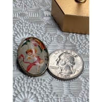 Image 5 of Handcrafted Mourning Brooch Cherub Vintage Postage Stamp Memorial Jewelry Bouquet Charm