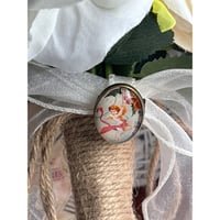 Image 6 of Handcrafted Mourning Brooch Cherub Vintage Postage Stamp Memorial Jewelry Bouquet Charm