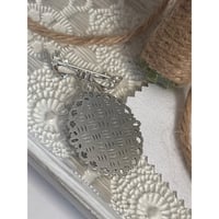 Image 3 of Handmade Dried Flower Oval Brooch Silver Bowl Bridal Bouquet Mourning Jewelry