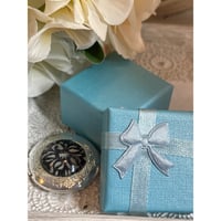 Image 1 of Memory Keepsake: Vintage Silvertone Photo Locket Original Black &amp; White Floral Design