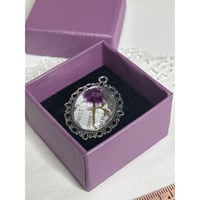 Image 2 of Pressed Flower Pendant with Vintage Book Words – Recycled Literary Keepsake Necklace Purple