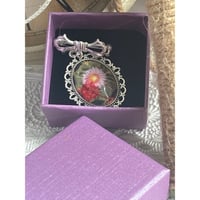 Image 5 of Handmade Dried Flower Oval Brooch Silver Bowl Bridal Bouquet Mourning Jewelry