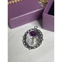 Image 4 of Pressed Flower Pendant with Vintage Book Words – Recycled Literary Keepsake Necklace Purple