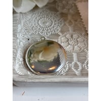 Image 4 of Memory Keepsake: Vintage Silvertone Photo Locket Original Black &amp; White Floral Design