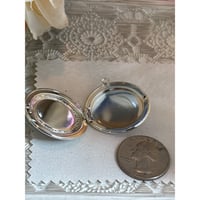 Image 5 of Memory Keepsake: Vintage Silvertone Photo Locket Original Black &amp; White Floral Design