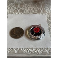Image 2 of Vintage Silver Pressed Red Poppy Flower Medallion Locket Pendant
