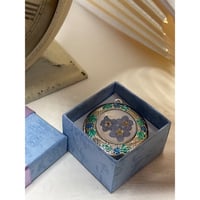 Image 1 of Forget-Me-Not Silver Photo Locket | Handpainted Detail | Blue &amp; Green Floral Design