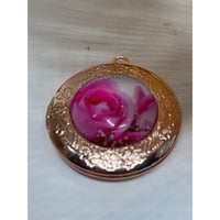 Image 1 of Rose Gold Photo Locket | Pink Rose Design | 25mm Circle