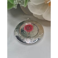 Image 1 of Photo Locket | Silver Circle |  Dried Red Poppy Flower | 25mm | Memorial Keepsake