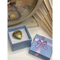 Image 1 of Mini Pink &amp; Green Gold Heart Locket | "I Love You" &amp; Floral Design | Doll Size Accessory