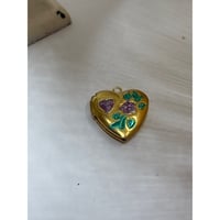 Image 1 of Tiny Gold-Tone Heart Locket | Painted Pink &amp; Green |Valentine Gift Romantic Keepsake