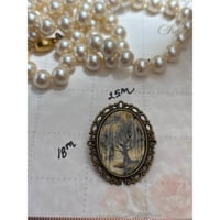 Image 1 of Victorian Inspired  Oval Mourning Brooch: Weeping Willow, Antique Brass Frame | 18x25