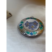 Image 2 of Forget-Me-Not Silver Photo Locket | Handpainted Detail | Blue &amp; Green Floral Design