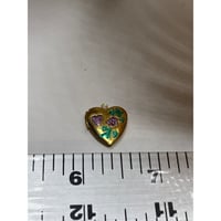 Image 2 of Tiny Gold-Tone Heart Locket | Painted Pink &amp; Green |Valentine Gift Romantic Keepsake