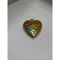 Image 2 of Mini Pink &amp; Green Gold Heart Locket | "I Love You" &amp; Floral Design | Doll Size Accessory