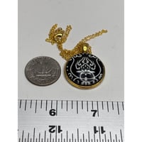 Image 2 of Black &amp; White Ornamental Floral Pendant Necklace, Gold Chain 18 | Art Deco, Folk