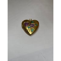 Image 2 of Purple & Green Painted Locket | Mini Gold Heart | Doll Size | .5"
