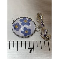 Image 4 of Bridal Bouquet Charm: Forget-Me-Not Flowers on Pearlescent Background | Silver Bowknot Brooch