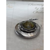 Image 3 of Upcycled Silver Locket | Vintage Earring | Green Glass Stone & Intricate Detailing | Signed Ri