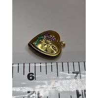 Image 3 of Mini Pink &amp; Green Gold Heart Locket | "I Love You" &amp; Floral Design | Doll Size Accessory