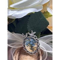 Image 3 of Forget-Me-Not Mourning Brooch | Bridal Bouquet | Doves Silver Frame