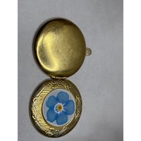 Image 4 of Gold-Plated Round Locket | Forget-Me-Not Blue Flower Design