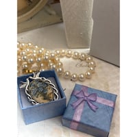 Image 4 of Forget-Me-Not Mourning Brooch | Bridal Bouquet | Doves Silver Frame