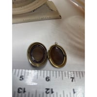 Image 4 of Silver & Bronze Oval Photo Locket | Turquoise-Inspired Gemstone | 18x25mm