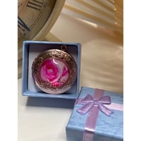 Image 4 of Rose Gold Photo Locket | Pink Rose Design | 25mm Circle
