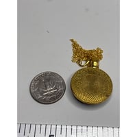 Image 4 of Black &amp; White Ornamental Floral Pendant Necklace, Gold Chain 18 | Art Deco, Folk