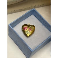 Image 5 of Pink &amp; Green Painted Floral Heart Locket | Gold | Valentine | Doll Size