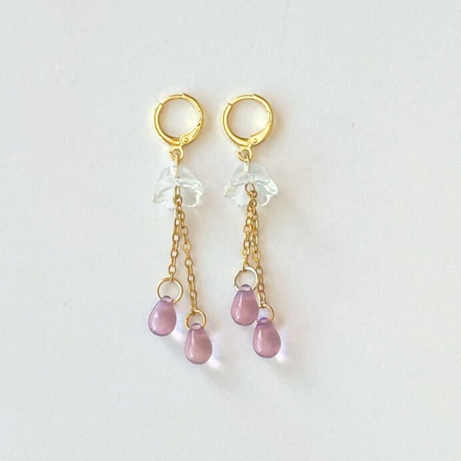 clear purple jellyfish gold huggie hoop earrings 