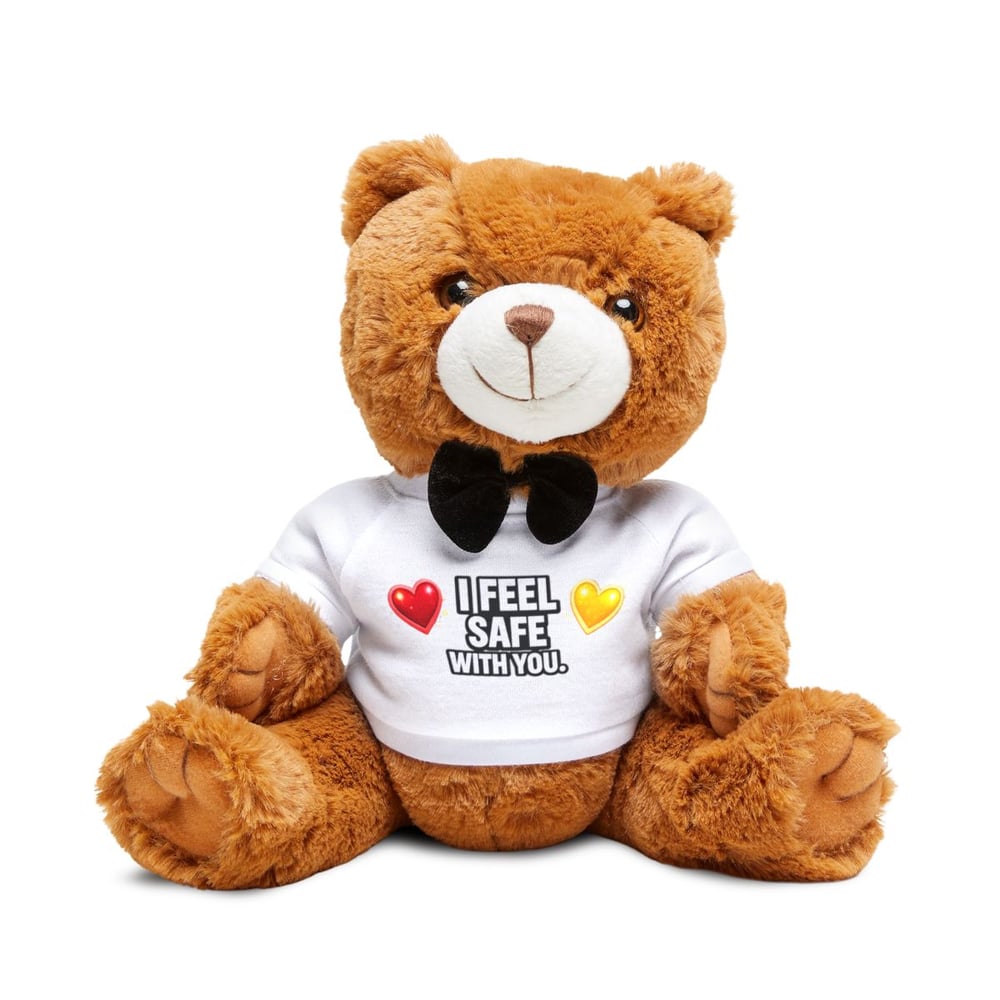 Image of “I Feel Safe With You” Plush Teddy Bear with Heart Tee