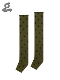 Image 1 of Olive Brown Paw-Print Stirrup Slouchy Wool Leg Warmers