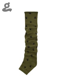 Image 2 of Olive Brown Paw-Print Stirrup Slouchy Wool Leg Warmers