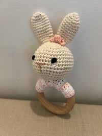 Image 2 of Handcrafted Crochet Bunny Rattle Wooden Teether