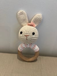 Image 3 of Handcrafted Crochet Bunny Rattle Wooden Teether