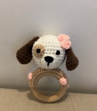 Image 1 of Dog Baby Rattle Wooden Teether