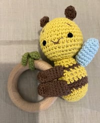 Image 3 of Yellow Bee Baby Rattle Wooden Teether