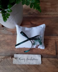 Image 1 of Ring Cushion - Handmade Green Tree Design in vintage linen