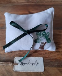 Image 2 of Ring Cushion - Handmade Green Tree Design in vintage linen