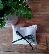 Image 3 of Ring Cushion - Handmade Green Tree Design in vintage linen