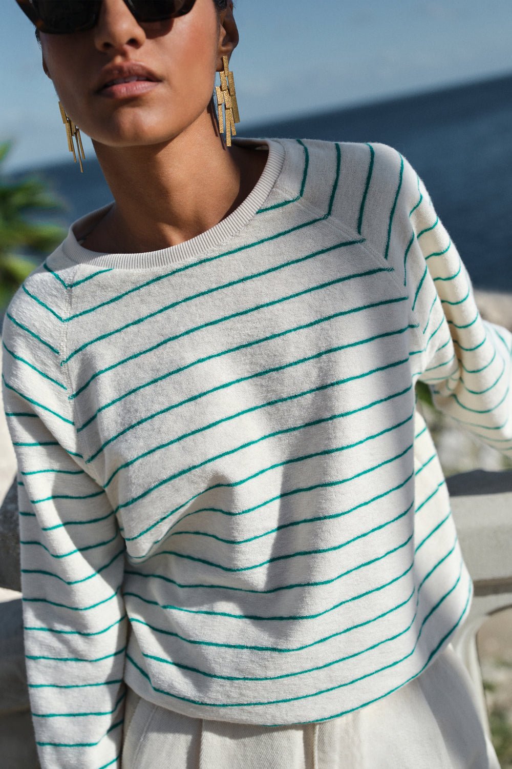 Image of 1-Sudadera bonne slub sweater | green lake stripe
