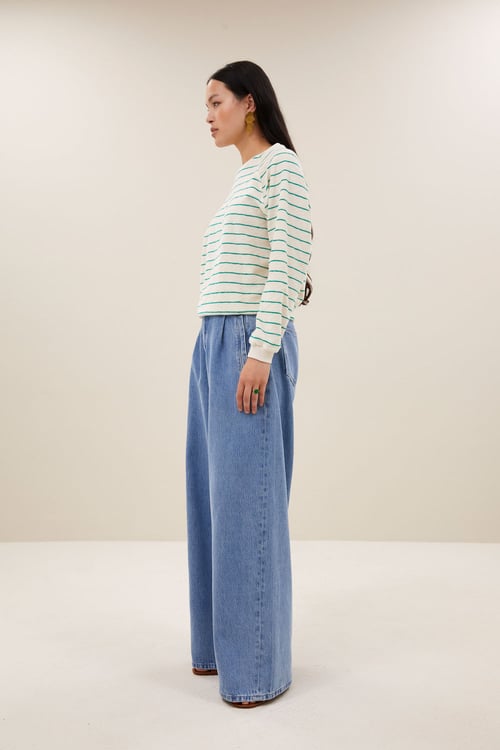 Image of 1-Sudadera bonne slub sweater | green lake stripe